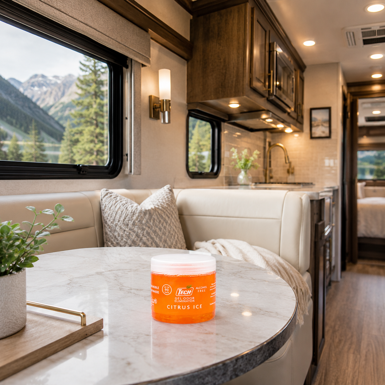 TECH Gel Odor Eliminator Citrus Ice in a travel trailer
