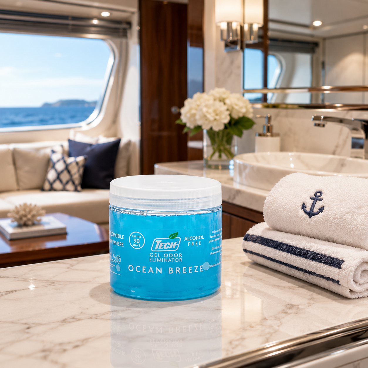 TECH Gel Odor Eliminator Ocean Breeze on a Luxury Yacht
