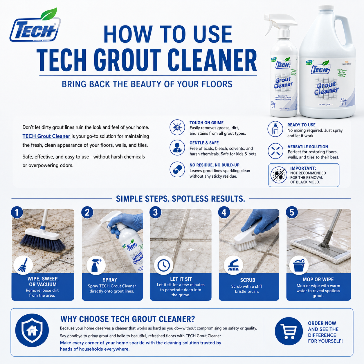 TECH Grout Cleaner How to Use Graphic