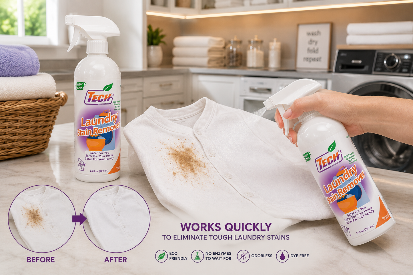 TECH Laundry Stain Remover Before-After Image