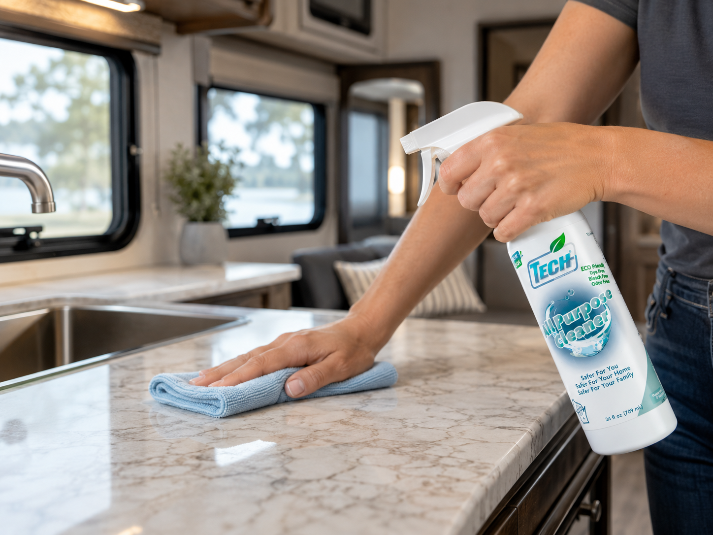 TECH ll Purpose Cleaner 24 oz being used in a RV
